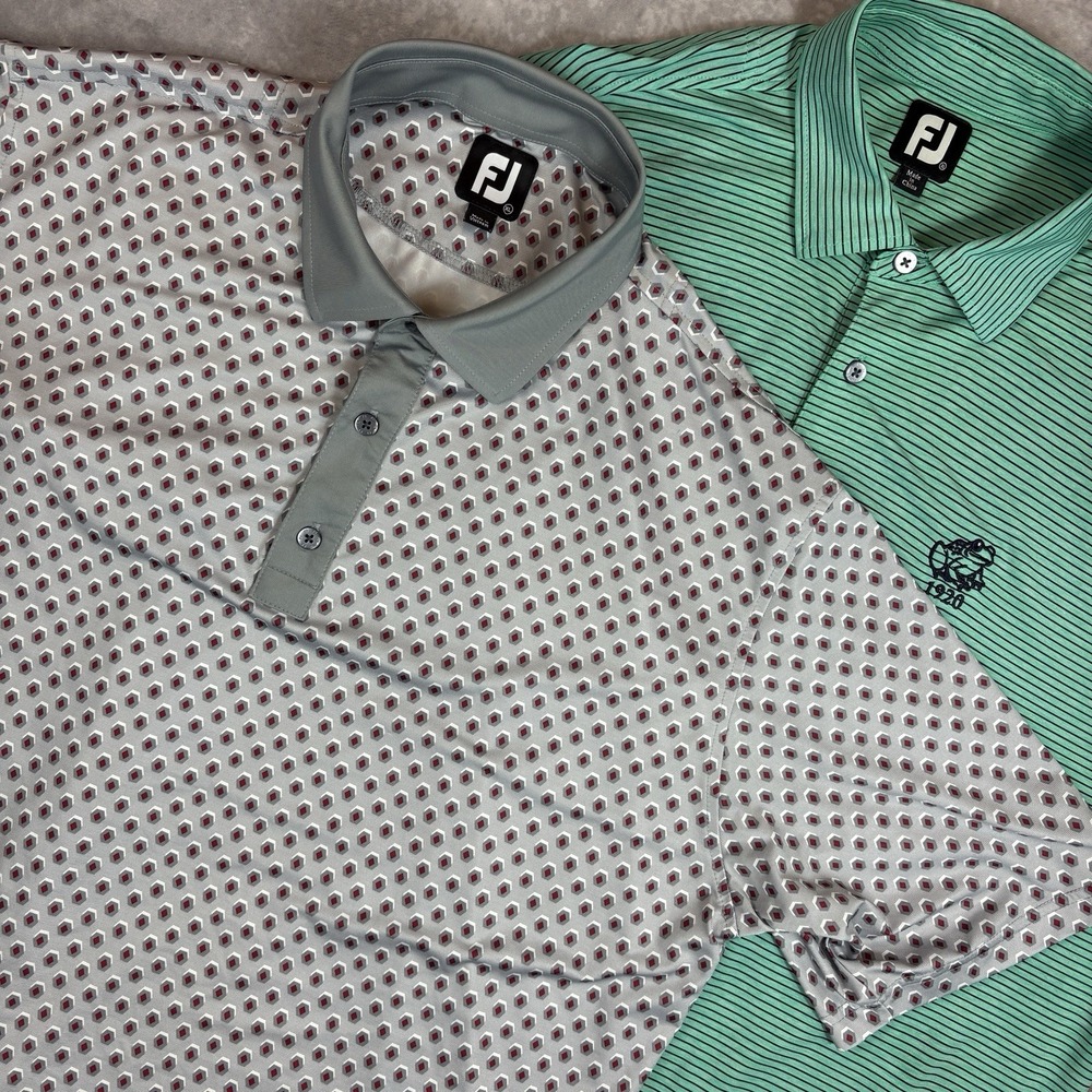 FootJoy FJ Polo Shirt‎ Lot (2) Men's XL Green Grey Red Geometric Striped